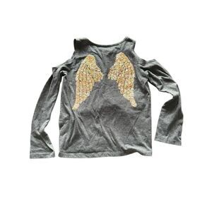 Children’s place girls long sleeve top sz 10/12 cold shoulder angel wings sequin